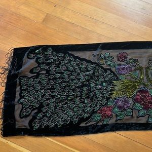 Burned Velvet Peacock Scarf - Green